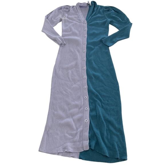 Busayo Dress Women Medium Purple Blue Ribbed‎ Sweater Knit Midi Button Wool - Picture 2 of 11